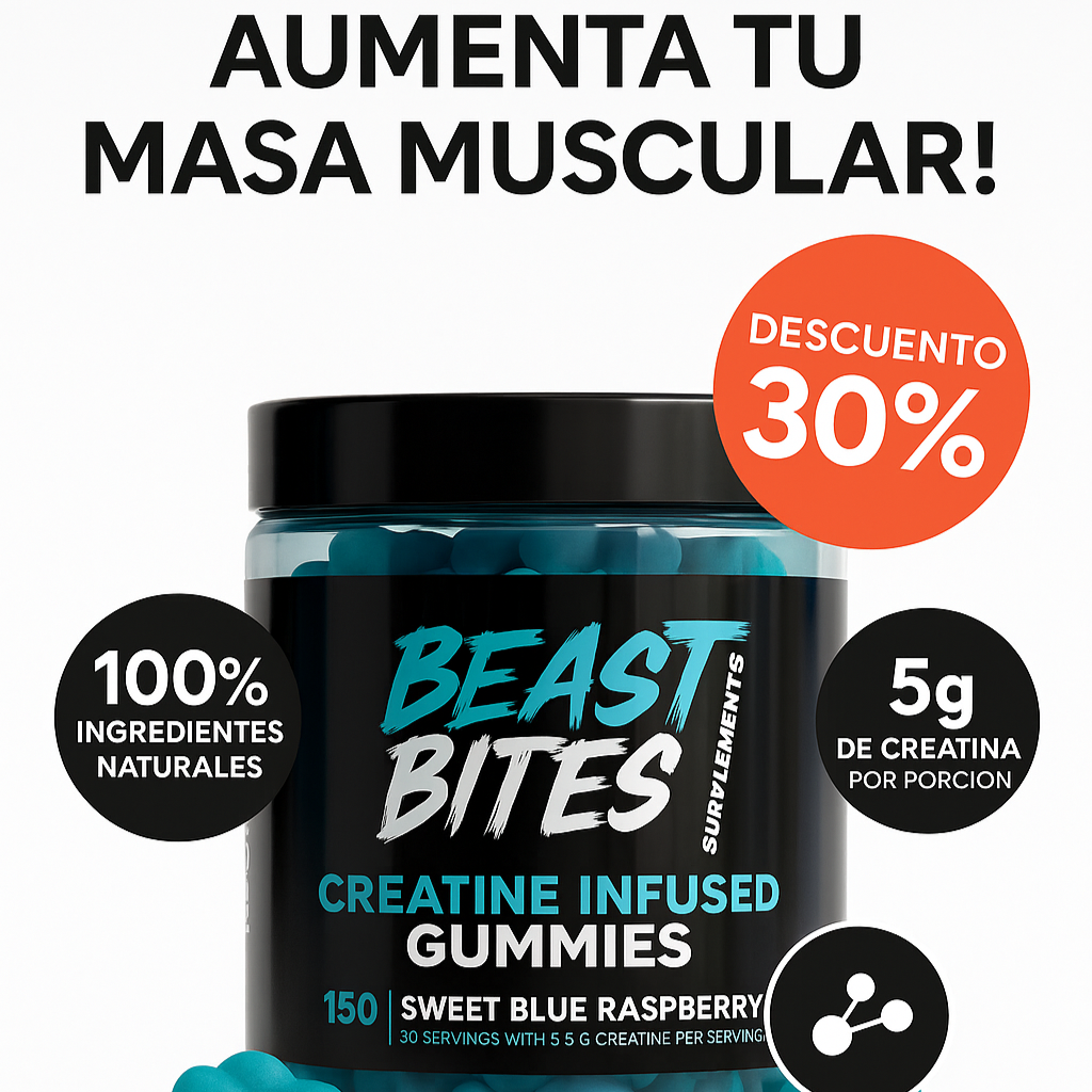 BEAST BITES™: Creatina en gomita para mejorar tu rendimiento [150 unidades]